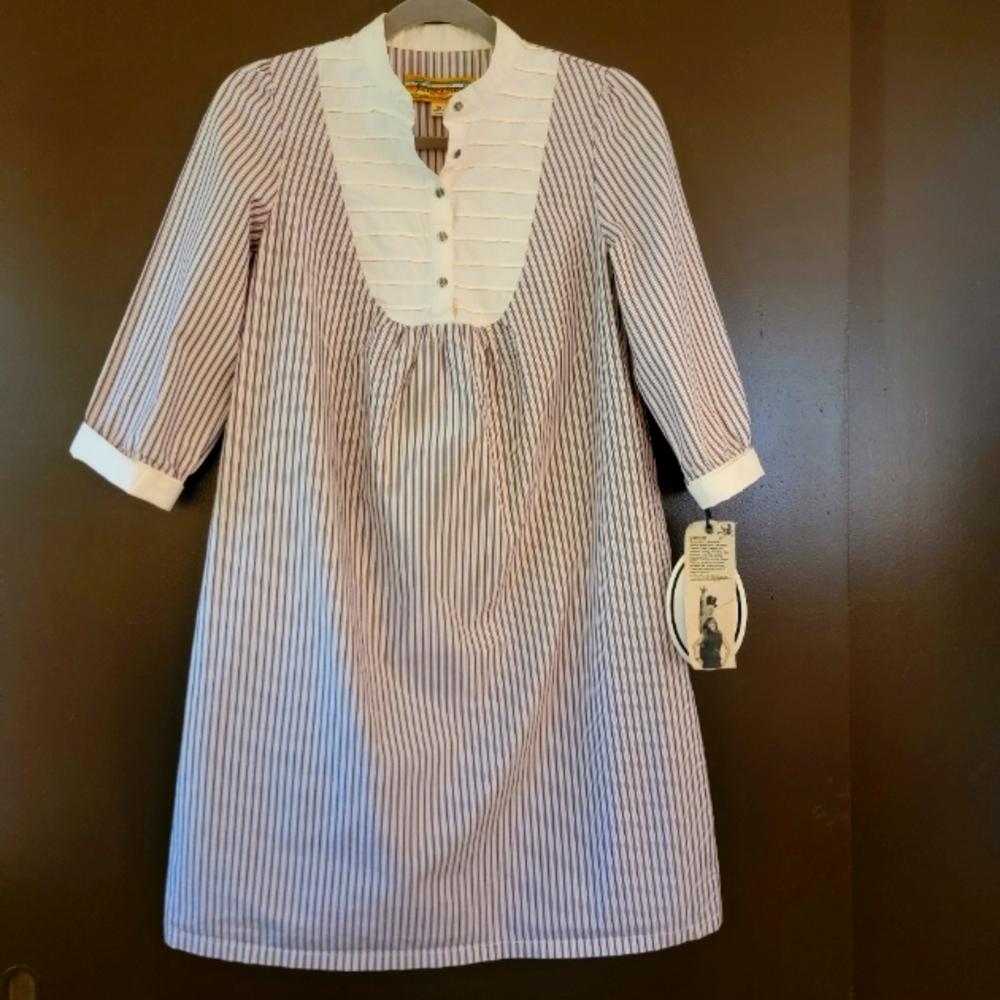 Libertine Off White & Maroon Stripe 3/4 Sleeve A-Line Dress Size XS
